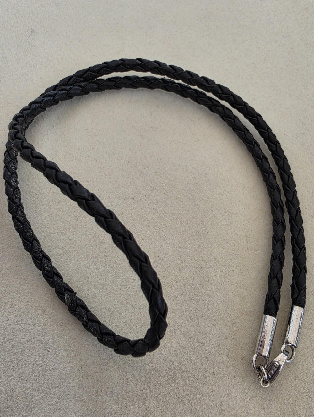 17": Braided Black Cord Necklace with Silver-Tone Hardware • 2.66g